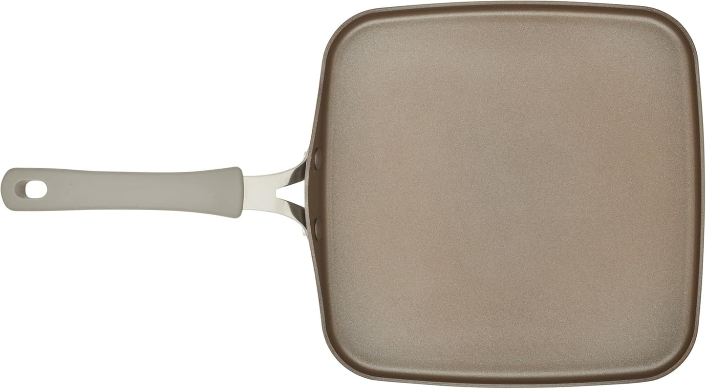 Rachael Ray Cook + Create Nonstick Stovetop Griddle/Grill Pan, Square, 11 Inch, Gray