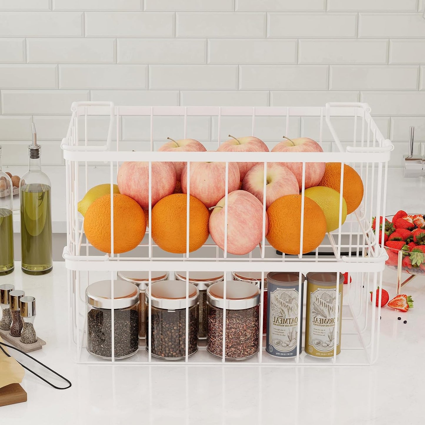 Freezer Storage Organize Baskets - 6 Pack Stackable Deep Freezer Organizer Bins for Most 7 Cu.FT Chest Freezer with Handles, Sturdy but Light, Metal Coated, Add Space, Easy to Reach