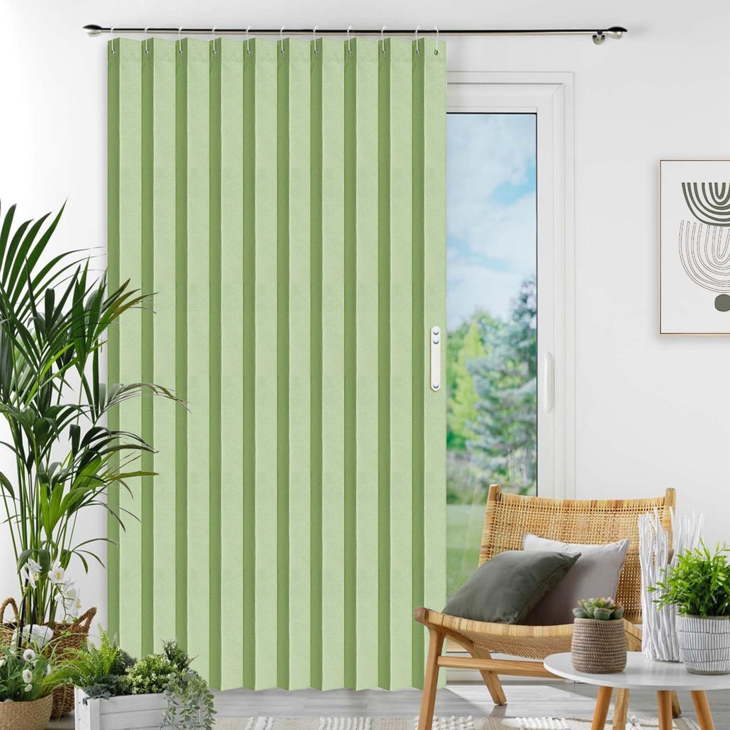 Vatge Curtain for Closet Without Door - Accordion Folding Door Curtain for Doorway, and Open Closet, Hanging Privacy Curtain Wall for Room Separation,1 Panel with Tieback, W52 x L78, Green