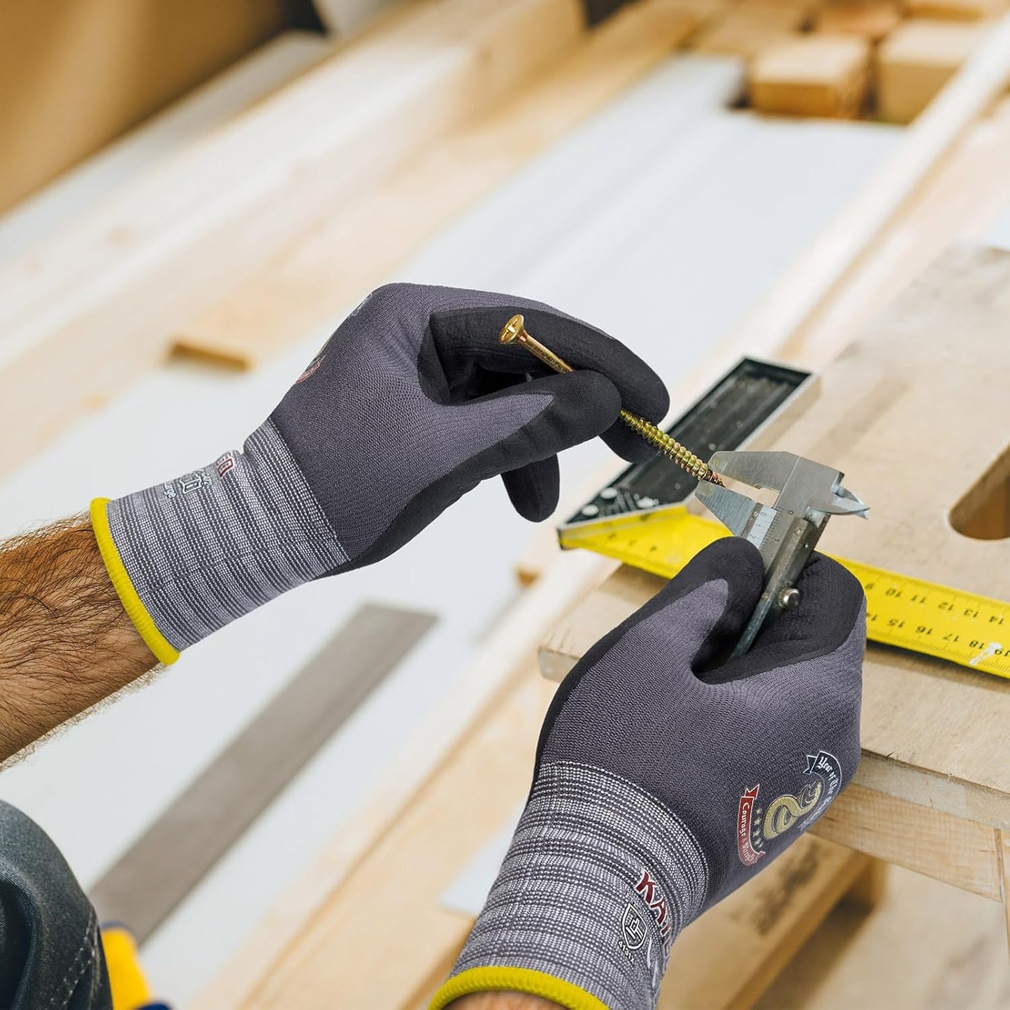 KAYGO Safety Work Gloves MicroFoam Nitrile Coated, 3 Pairs KG18NB,Seamless Knit Nylon Glove for Men and Women, Ideal for Automotive,Warehouse,Construction (L,Gray)