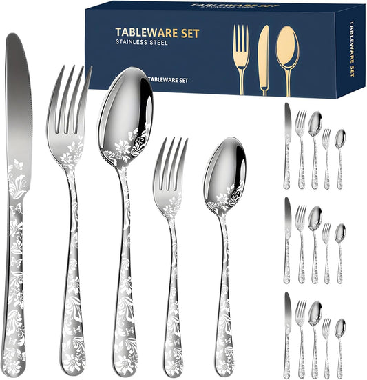 Silverware Set, 20 Piece Stainless Steel Flatware Set, Silverware Set for 4,Mirror Polished Cutlery Set, Tableware Set Includes Knife, Fork, Spoon