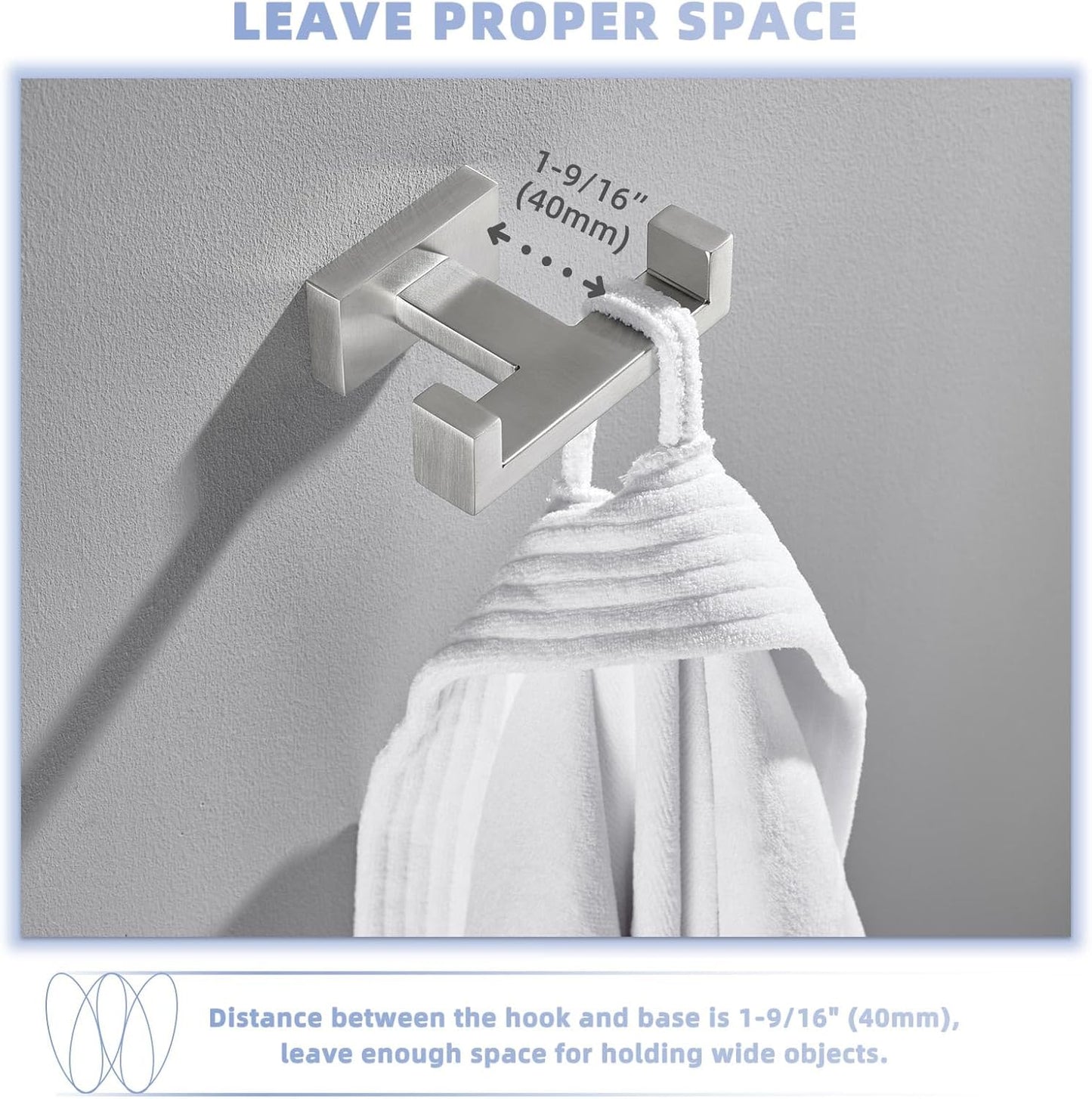 Suyar Double Towel Hook Brushed Nickel, SUS 304 Stainless Steel Bathroom Towel Holder, Coat Robe Wall Hook