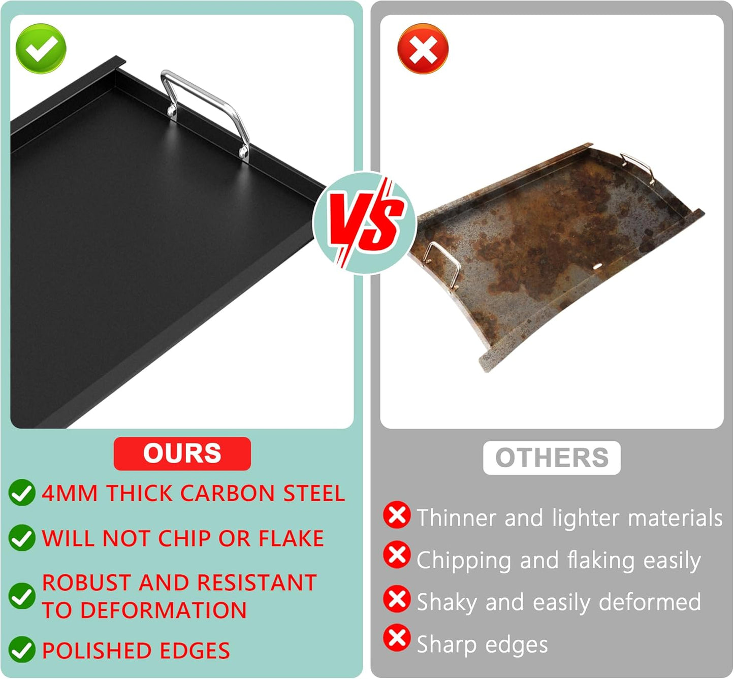 Full Size Griddle Insert for Napoleon Prestige PRO 500, Built-in Prestige 500, P500RBPSS, BIP500RBNSS-3, P500RSIBNK-3, P500, P500N Grills Accessories, Carbon Steel Griddle Plate, 26.3''L X 17.7''W