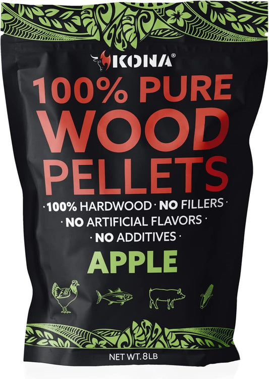 Kona 100% Apple Wood Pellets - Concentrated, Pure, Old Growth Hardwood Grilling Pellets - for BBQ, Smoker Tubes, Grills - 8 lbs 100% Apple