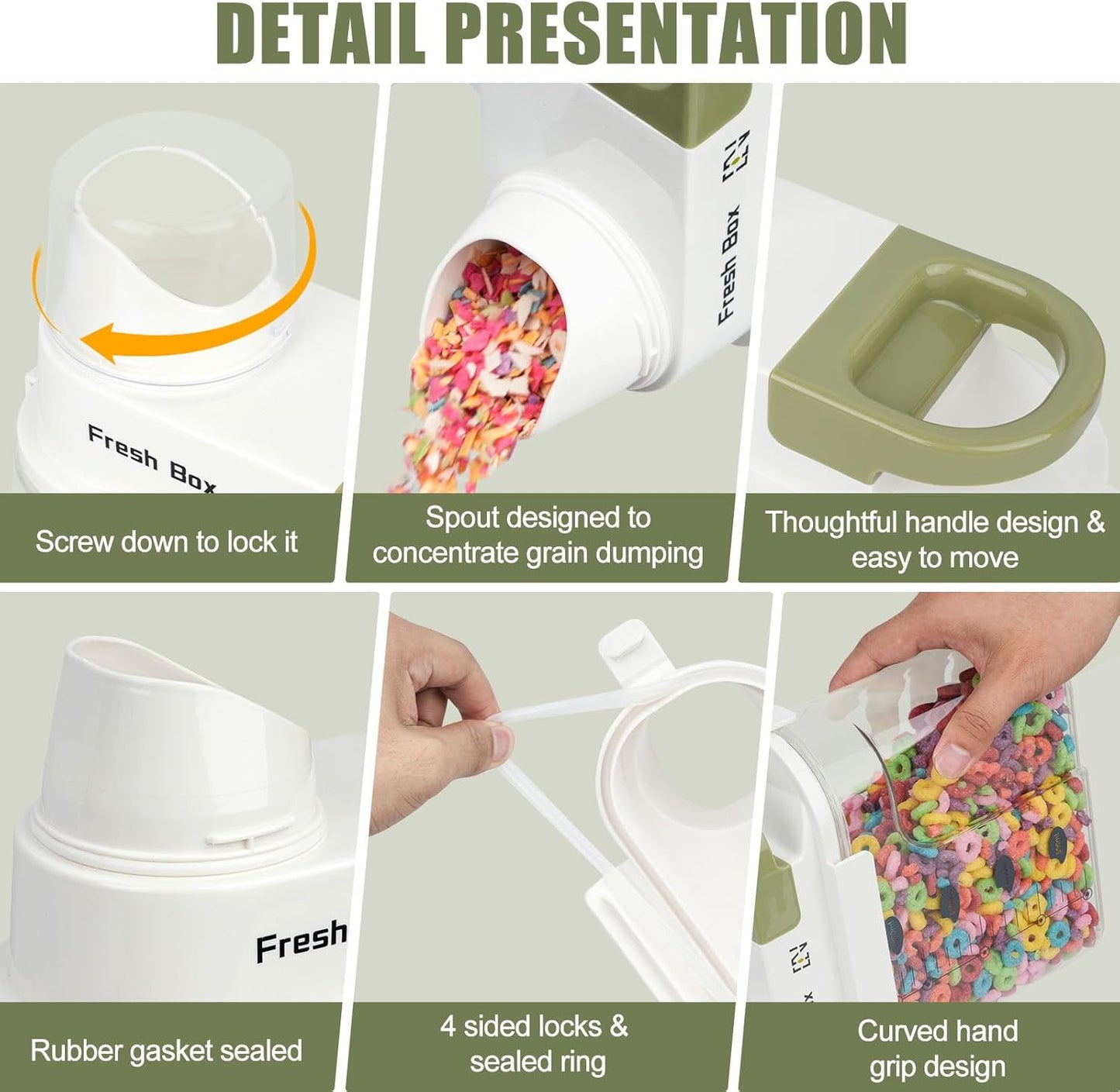 Cereal Storage Container 2Pack,61oz/1.8L Airtight Food Storage Containers With Lids,Organizers Storage With Measuring Cup for Beans,Sugar,Rice,Nuts,Snacks,Pet Food,Candy