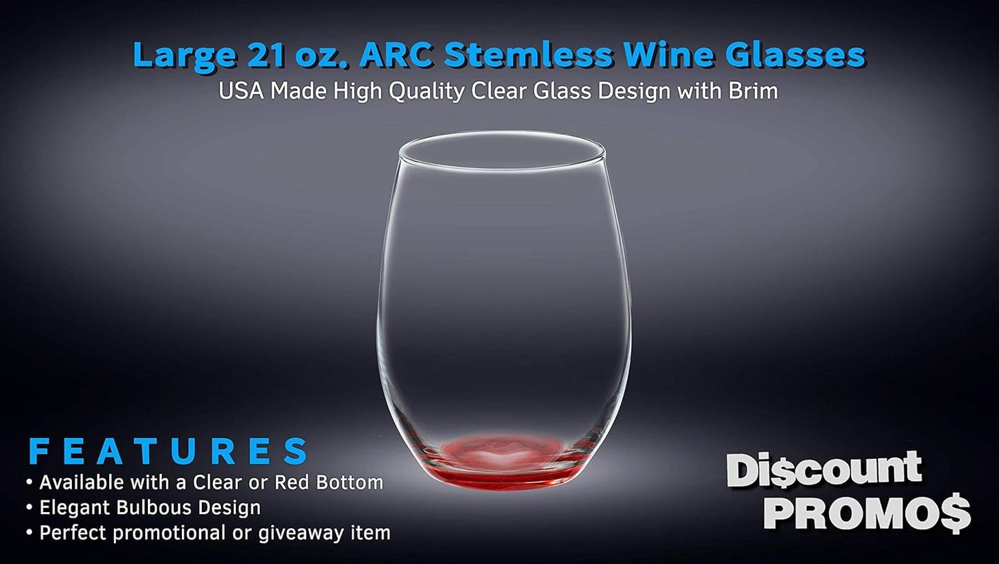 DISCOUNT PROMOS 10 ARC Stemless Wine Glasses Set, 21 oz. - Chardonnay, Cabernet, Merlot, Sauvignon - Red