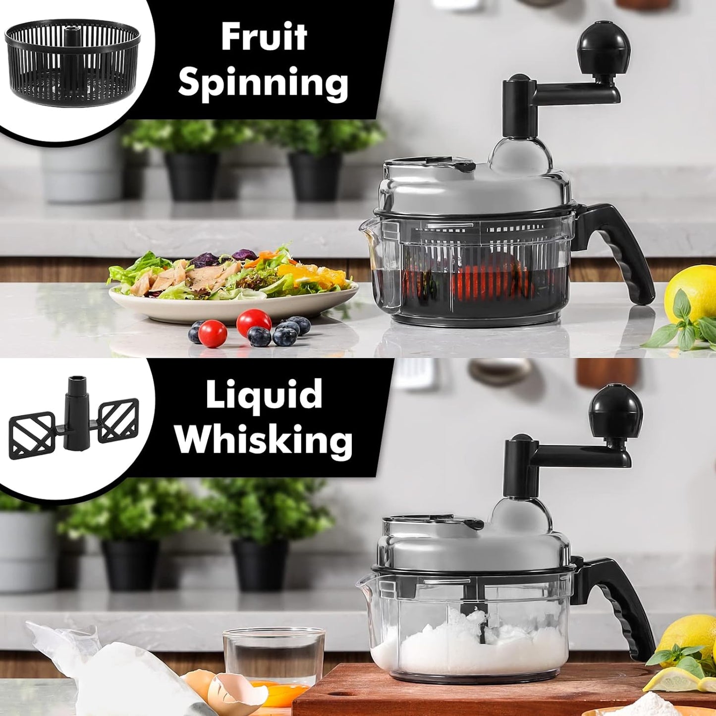 Geedel Hand Food Chopper, Vegetable Quick Chopper Manual Food Processor, Easy To Clean Food Dicer Mincer Mixer Blender, Rotary Onion Cutter for Garlic, Salad, Salsa, Nuts, Meat, Fruit, Ice, etc