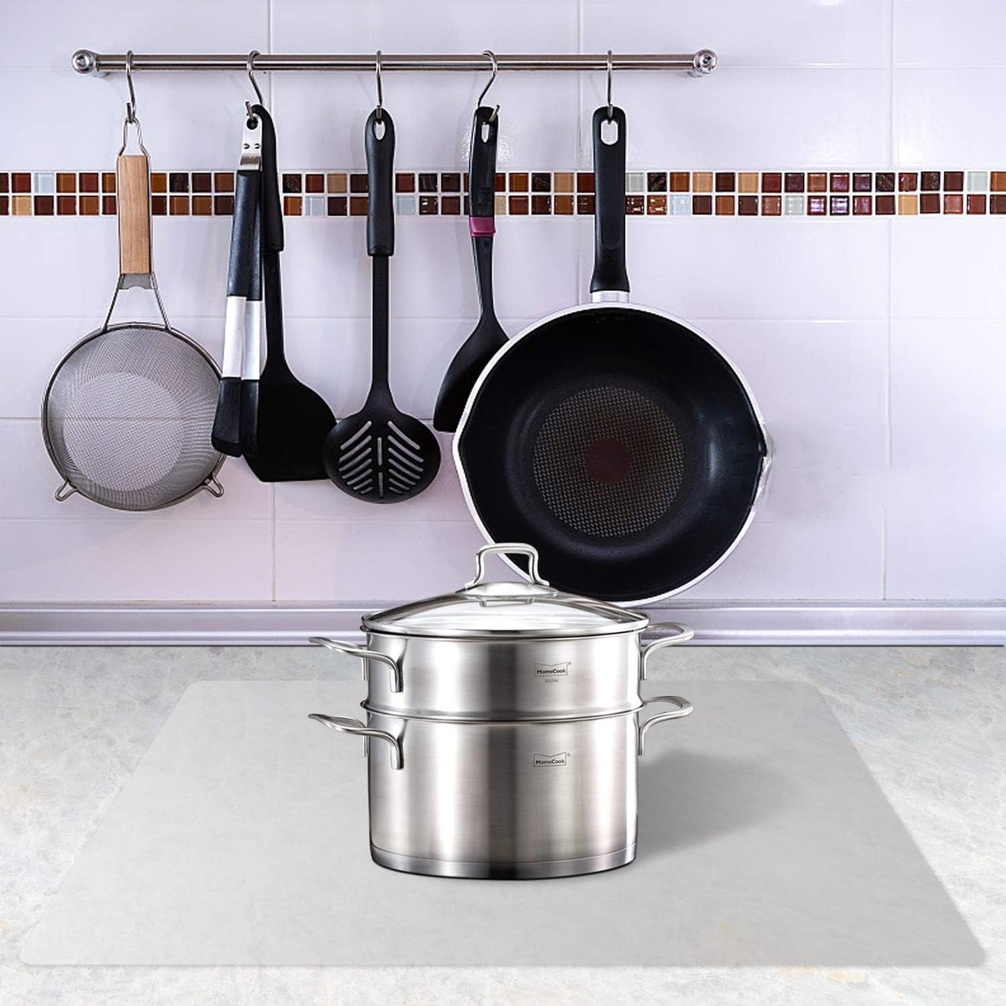 Silicone Placemats, Food-Grade Non-Slip Waterproof, Dining, Stain Resistant, Countertop Protector, Kitchen Counter Mat, Heat Resistant, Baking mat Dishwasher Safe (23.6"×15.7"-1pack, White Gray)