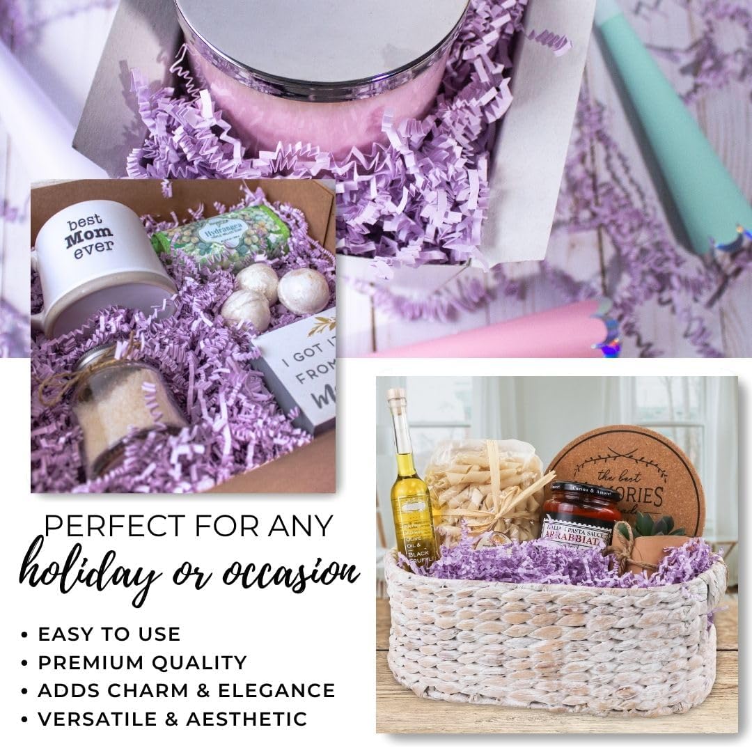 MagicWater Crinkle Cut Paper for Gift Baskets - 2LB - Lavender - Perfect for Shredded Paper Filler, Basket Filler, Gift Boxes, Bridesmaid Gifts, Halloween Stuffers & More – Ideal for All Occasions