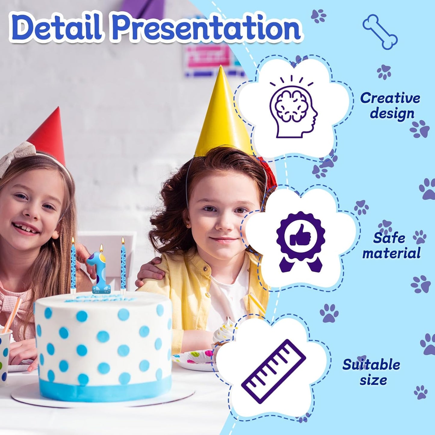 13PCS Blue Dog Paw Birthday Candles Set Cake Topper Numeral Birthday Candles for Boy Girl Dog Paw Decoration(Number 1)