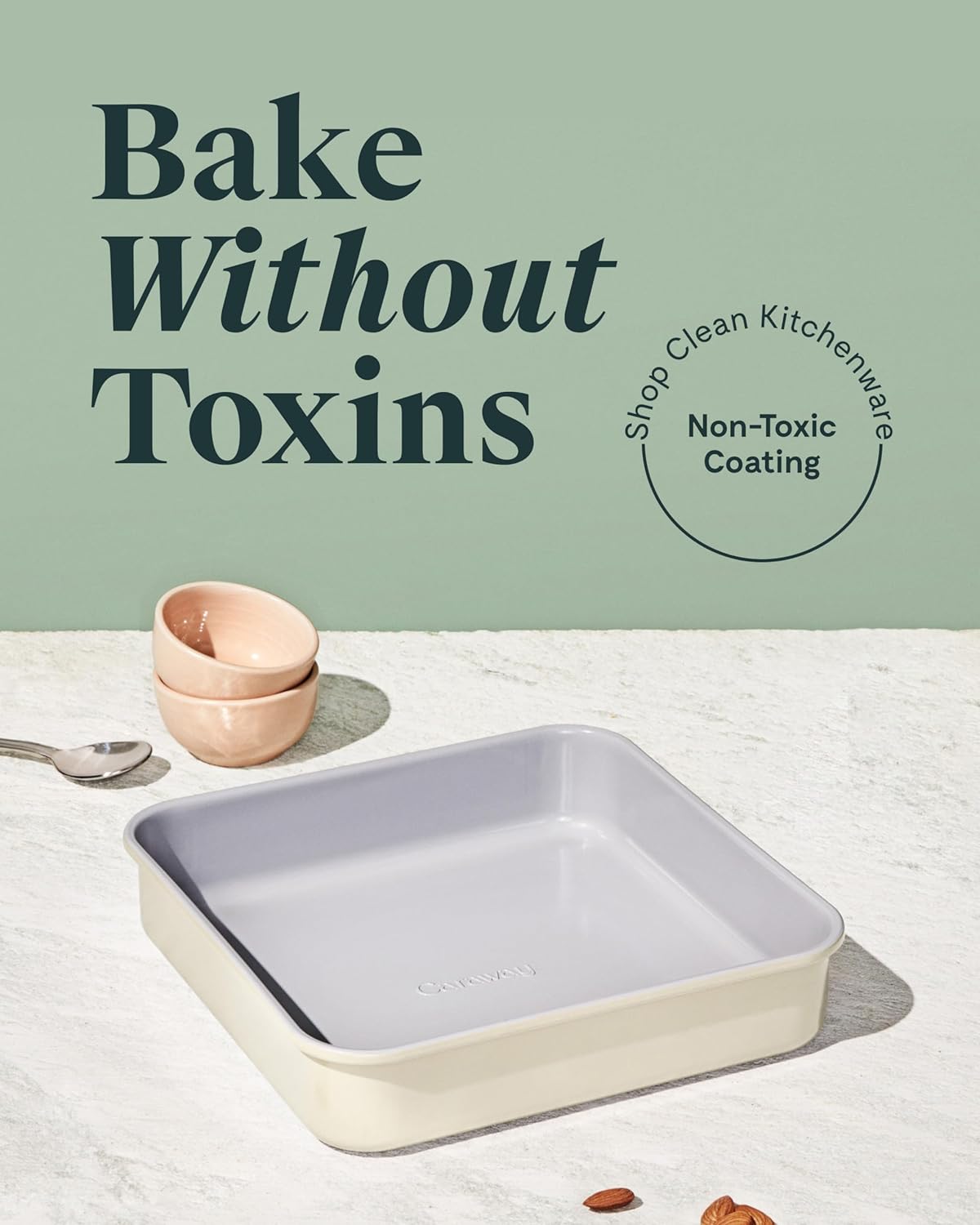 Caraway 9” Square Pan Duo - Non-Stick Ceramic Coating - Free From Forever Chemicals - Cake Pan Perfect for Brownies, Lemon Bars, & More - Cream