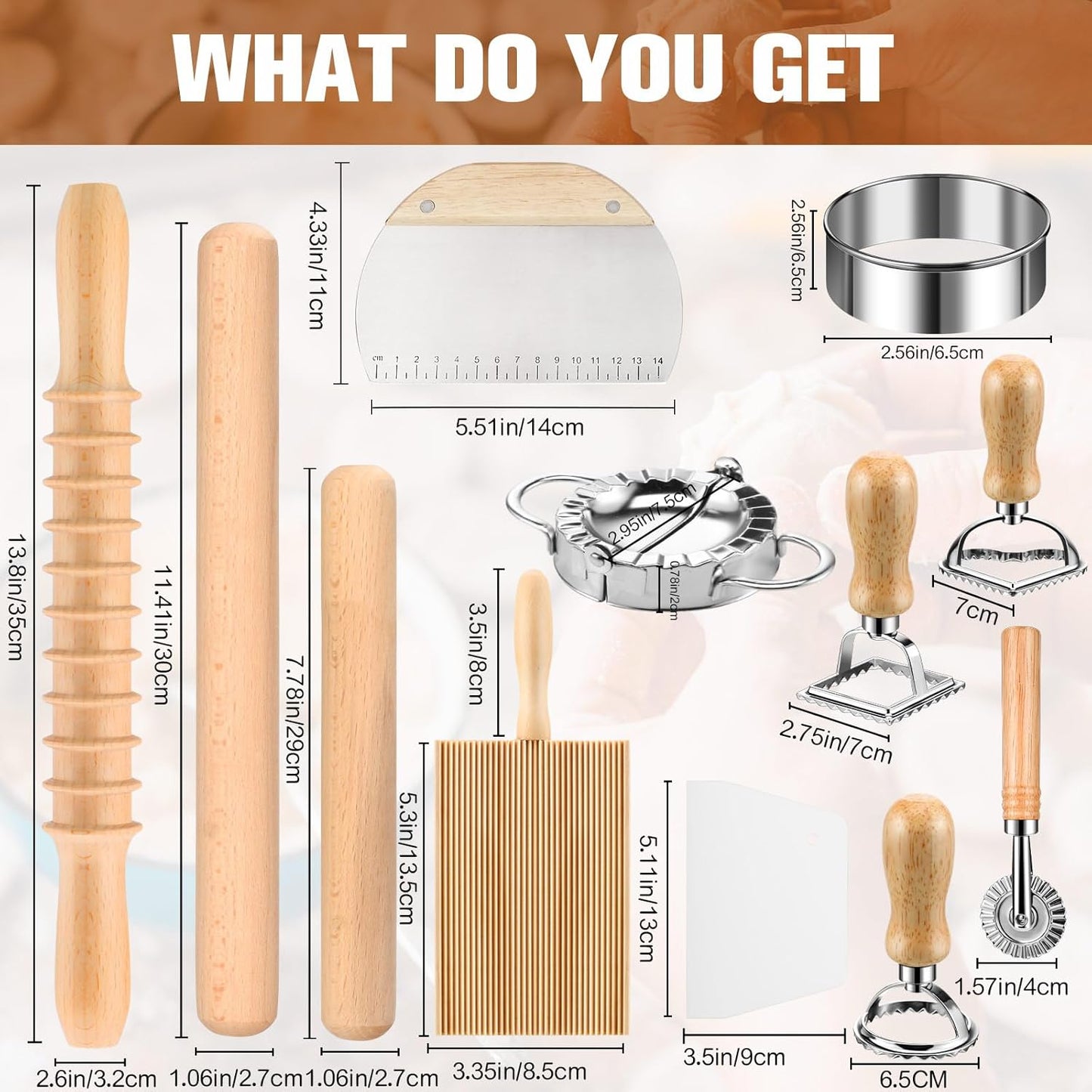 14 Pieces Pasta Making Tools Set, Ravioli Mold Set, Ravioli Maker with Roller Wheel, Ravioli Cutter Set with Wooden Handle, Pasta Making Kit for Ravioli Press Mold. Suitable for Home and Beginners