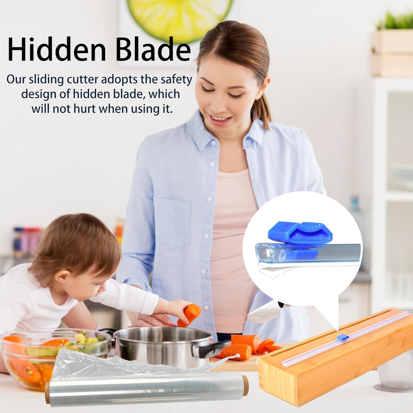 Plastic Wrap Dispenser with Cutter, Wrap Dispenser with Slide Cutter, for Aluminum Foil, Plastic Wrap and Wax Paper, Fits 12" Roll