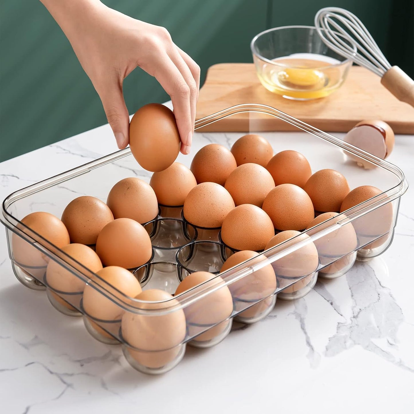 CottonColors Egg Holder for Fridge - 24 Egg Plastic Organizer with Lids (2 pack)