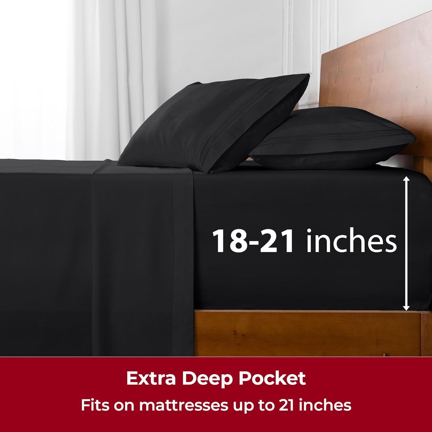 Mellanni Extra Deep Twin XL Sheets - 3 PC Iconic Collection Bedding - Hotel Luxury, Ultra Soft, Cooling Bed Sheets - Wrinkle, Fade, Stain Resistant (Twin Extra Long, Black)