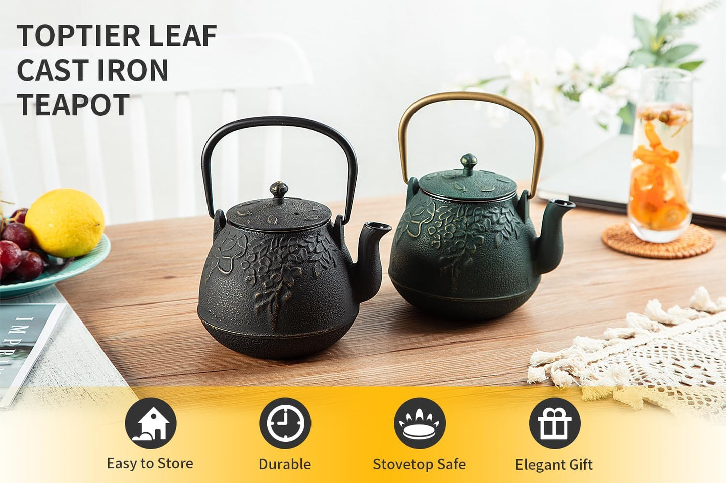 Toptier Mini Little Teapot, Super Small Cast Iron Teapot for Stove Top, Palm-Sized Japanese Stovetop Safe Tea Kettle with Infuser for 11 oz, Black