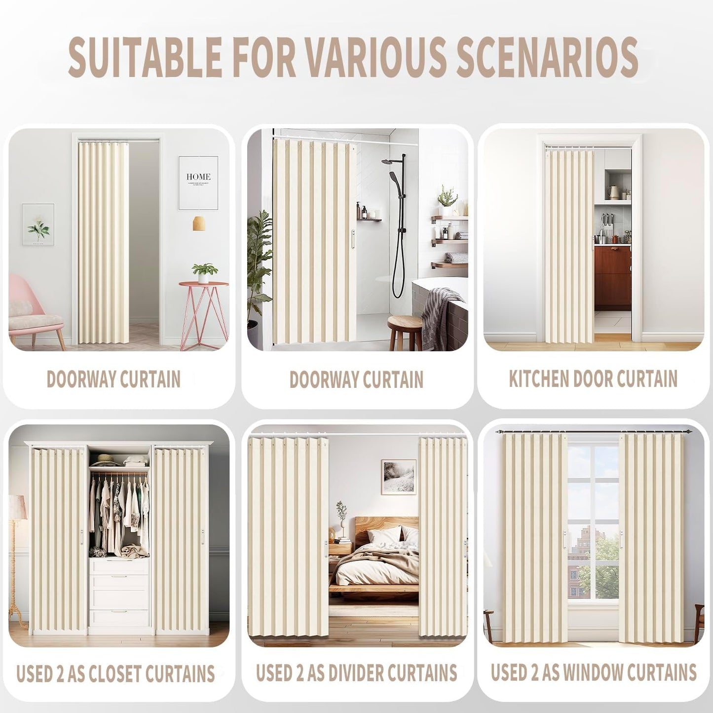 Vatge Closet Curtains for Bedroom Closet Door, Sliding Door Curtains for Doorways Privacy, 1 Panel with Tieback, W52 x L78, Butter Cream