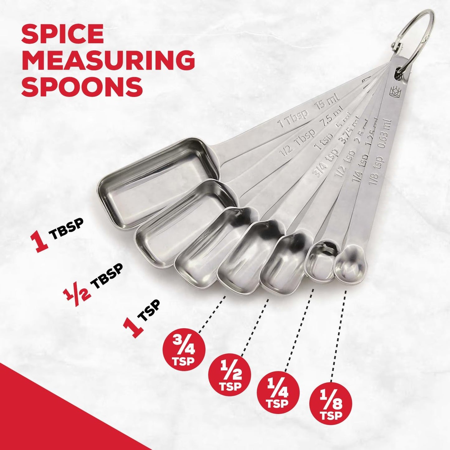 King Arthur Baking Company Spice Measuring Spoons, 18/8 Stainless Steel, 7-Piece Set