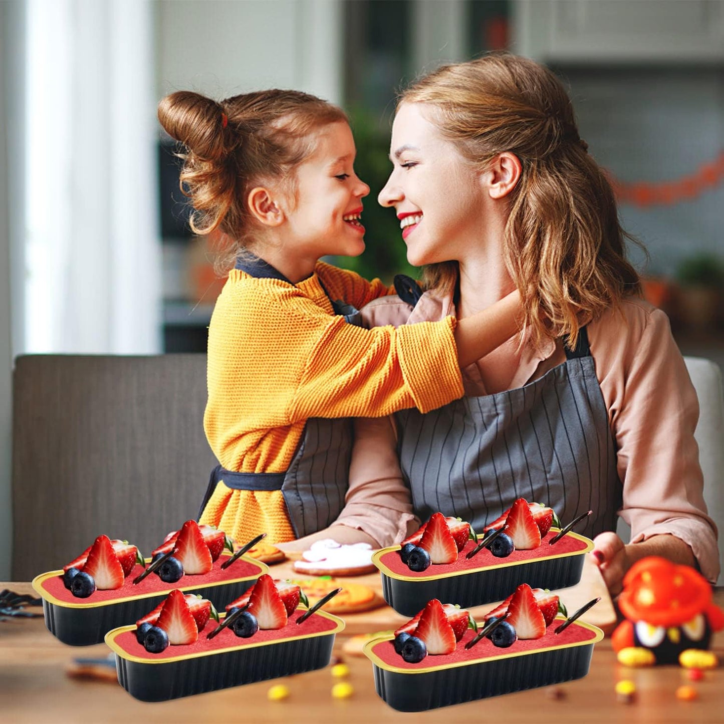 LNYZQUS Mini Loaf Pans with Lids 100 Pack, 6.8oz Aluminum Foil Mini Cake Baking Pans Cupcake Tins Containers,Disposable Ramekins Bread Baking Cups Muffin Tins Holders-Black