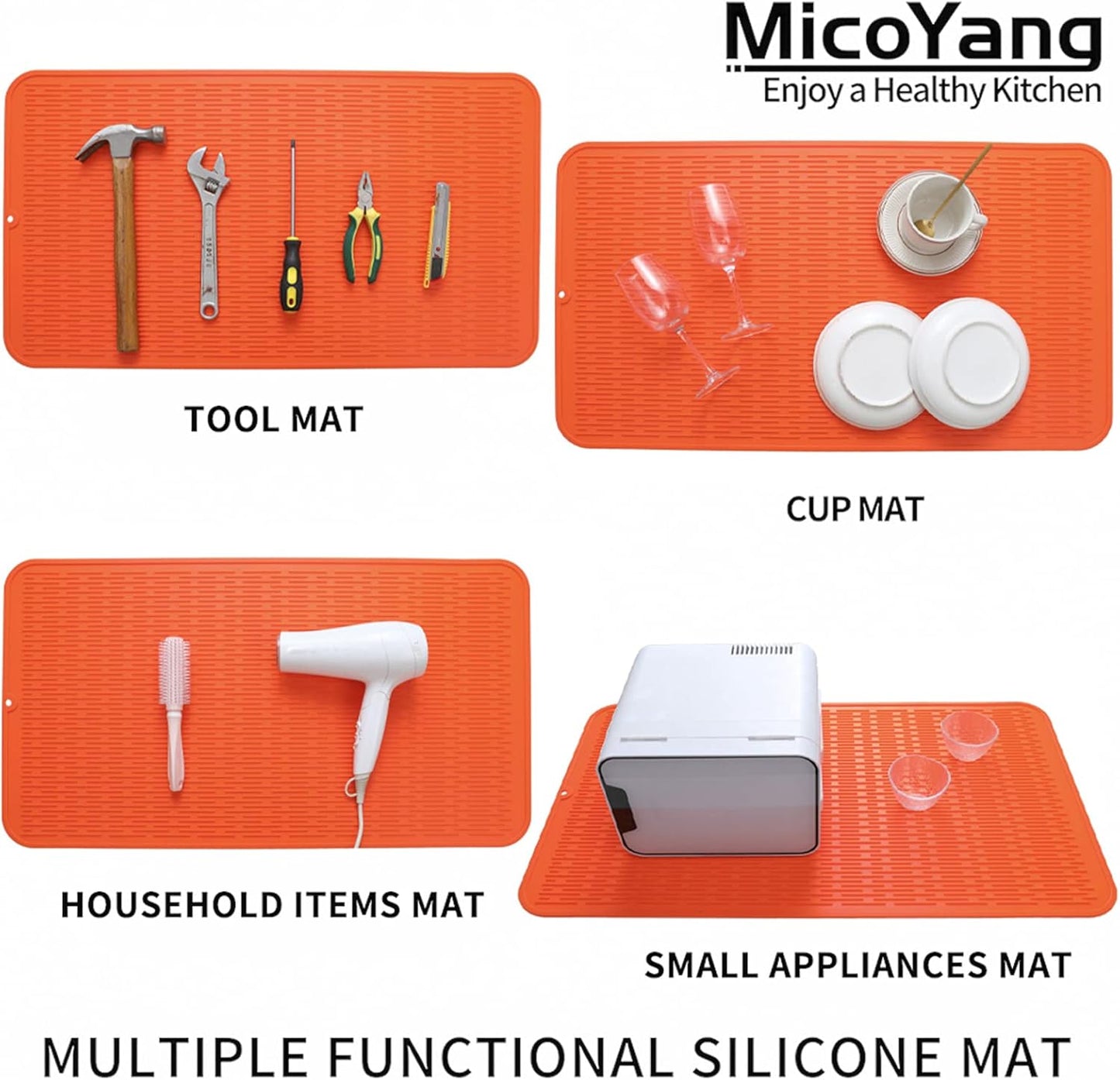 Silicone Dish Drying Mat for Multiple Usage,Easy clean,Eco-friendly,Heat-resistant Silicone Mat for Kitchen Counter or Sink,Refrigerator or Drawer Liner Orange 4XL 32 inches x 18 inches