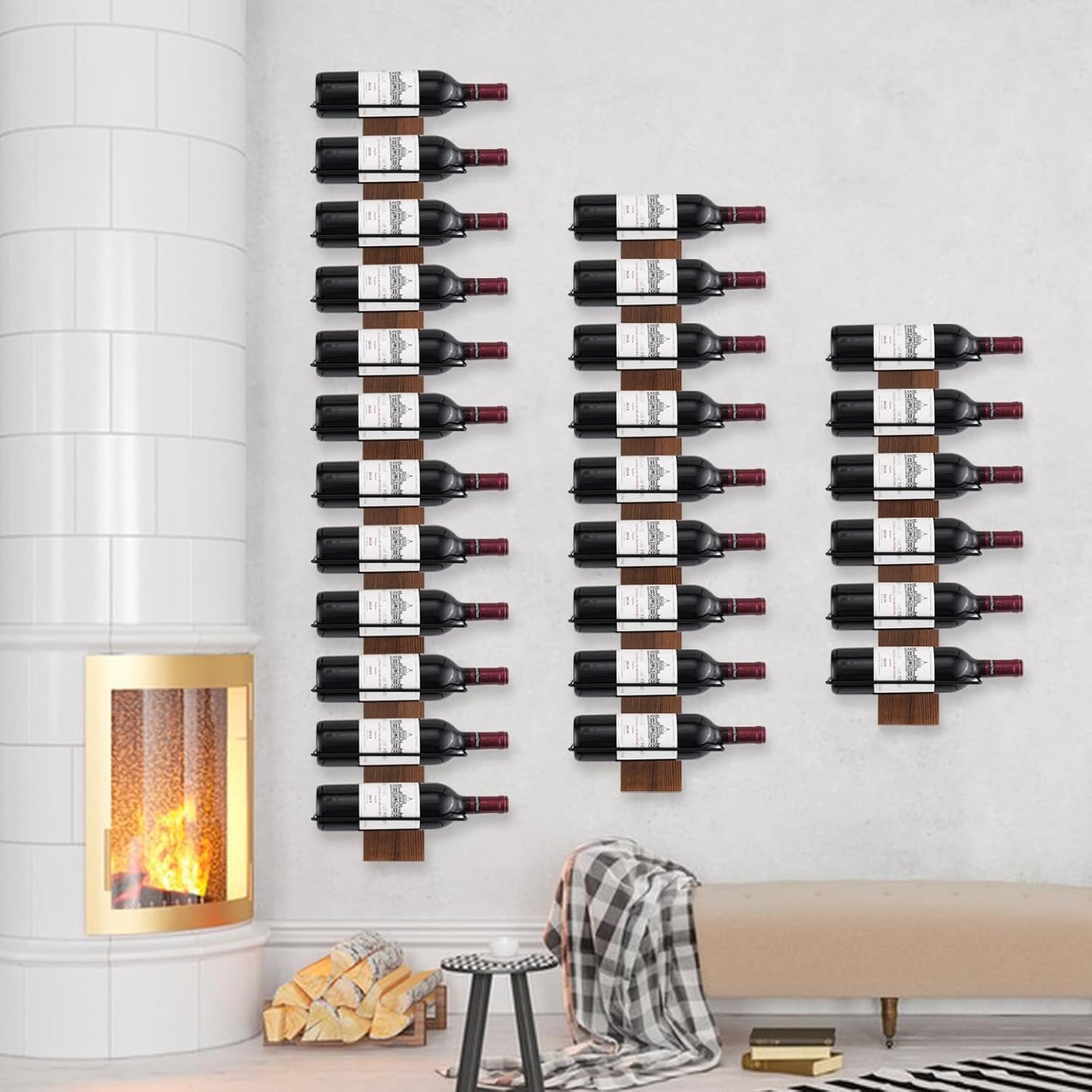 Wine Rack Wall Mounted, Wall Wine Rack for 9 Wine Bottles, Wood Wine Racks for Wall, Wall Mounted Wine Rack for Bar, Cellars, Kitchen, Dining Room