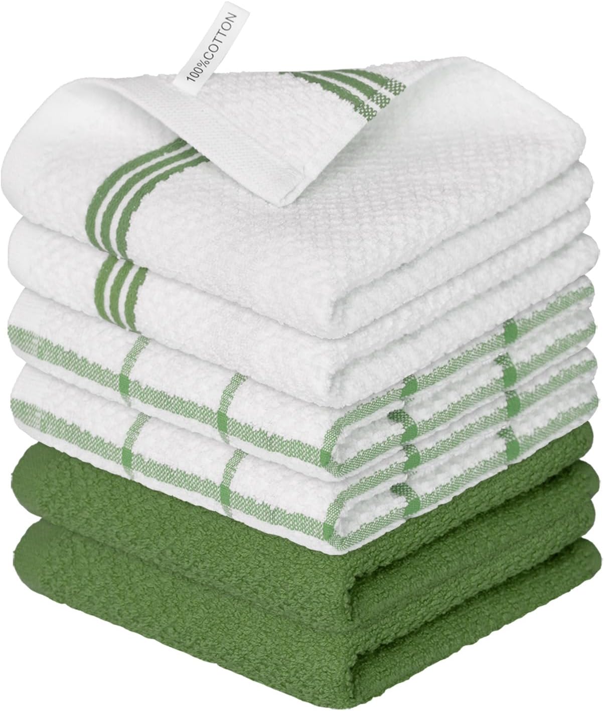 Artoid Mode Ring Spun Cotton Green Dishcloth Kitchen Towels, 12x12 Inch Ultra Soft Absorbent Quick Drying Household Cleaning Kitchen Rags Set of 6
