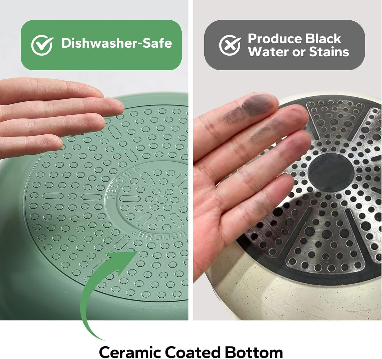 Redchef Ceramic Non Stick Egg Pans, Nonstick Frying Pan Skillet, 8 inch Cooking Pan Non Toxic with Stay Cool Handle for Induction, PTFE & PFAS & PFOA Free, Dishwasher/Oven Safe (Green)