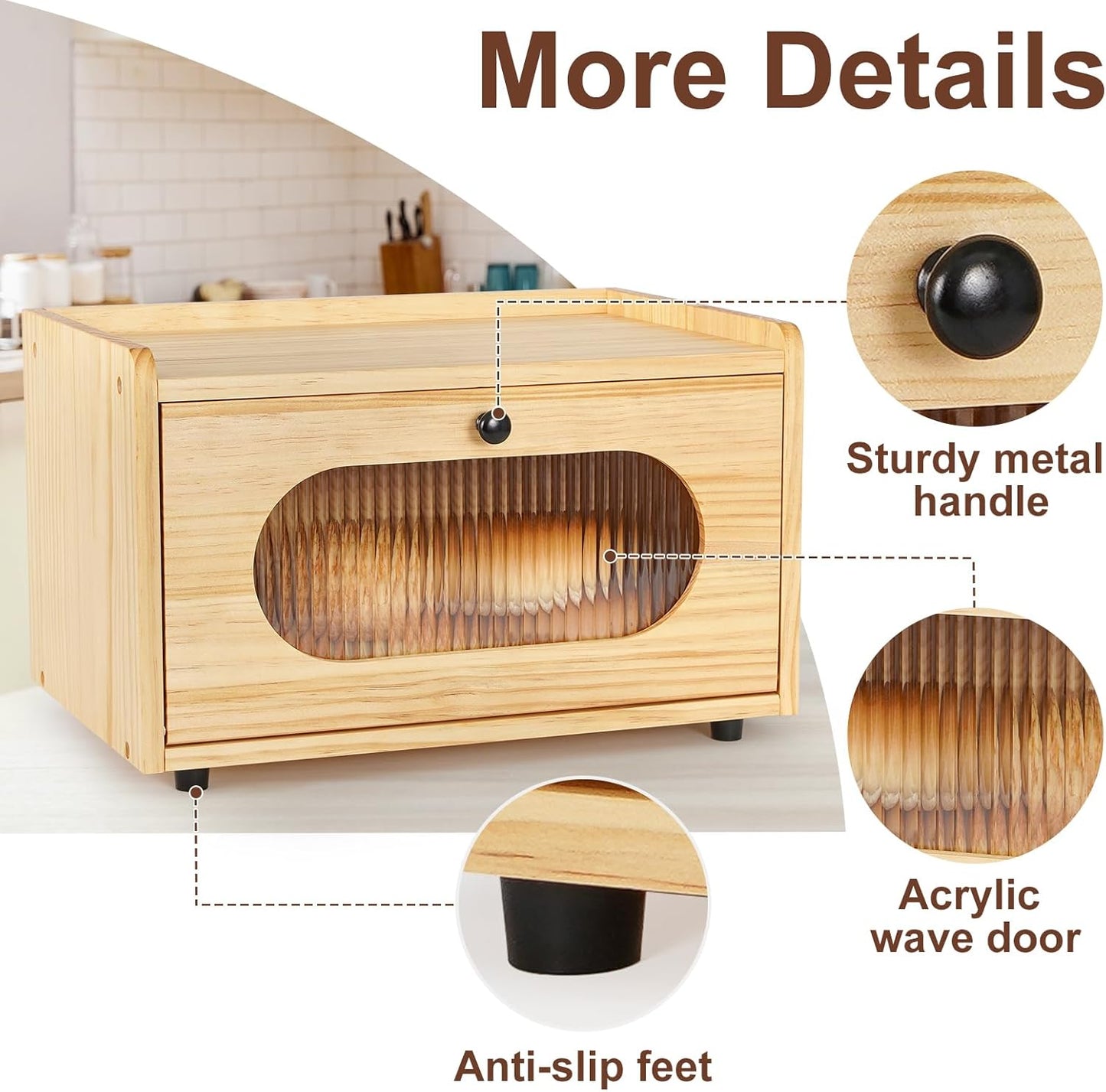 Sunhoo Bread Box for Kitchen Countertop Storage Wooden Breadbox Holder Container Morden Rustic Fresh Bread Keeper Farmhouse Stackable Organizer Bin for Homemade Food Shelf Acrylic Window (Black)