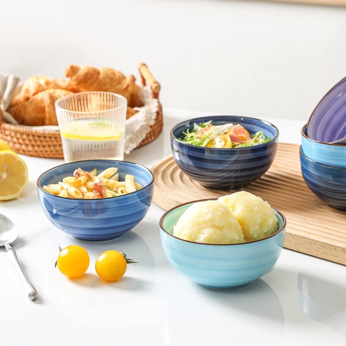 Selamica Ceramic 24 Oz Cereal Bowls Set, Deep Soup Bowls, 5.9 Inch Porcelain Kitchen Bowls for Pasta Salad Dessert Oatmeal Ramen, Microwave Dishwasher Safe, Set of 6, Gradient Blue