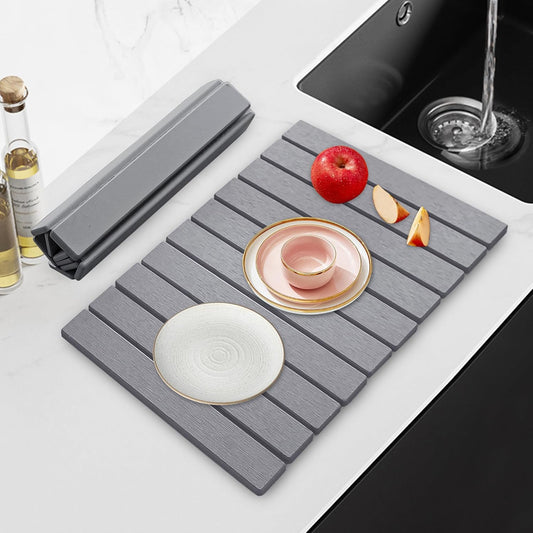 Large Fast Dry Stone Mat, 24" x 16" Drying Board Diatomaceous for Kitchen Counter, Dish Drying Mat, Bathroom Absorbent Pad, Drying Stone Mat for Kitchen, Utensils, Vegetable, Fruits, Gray