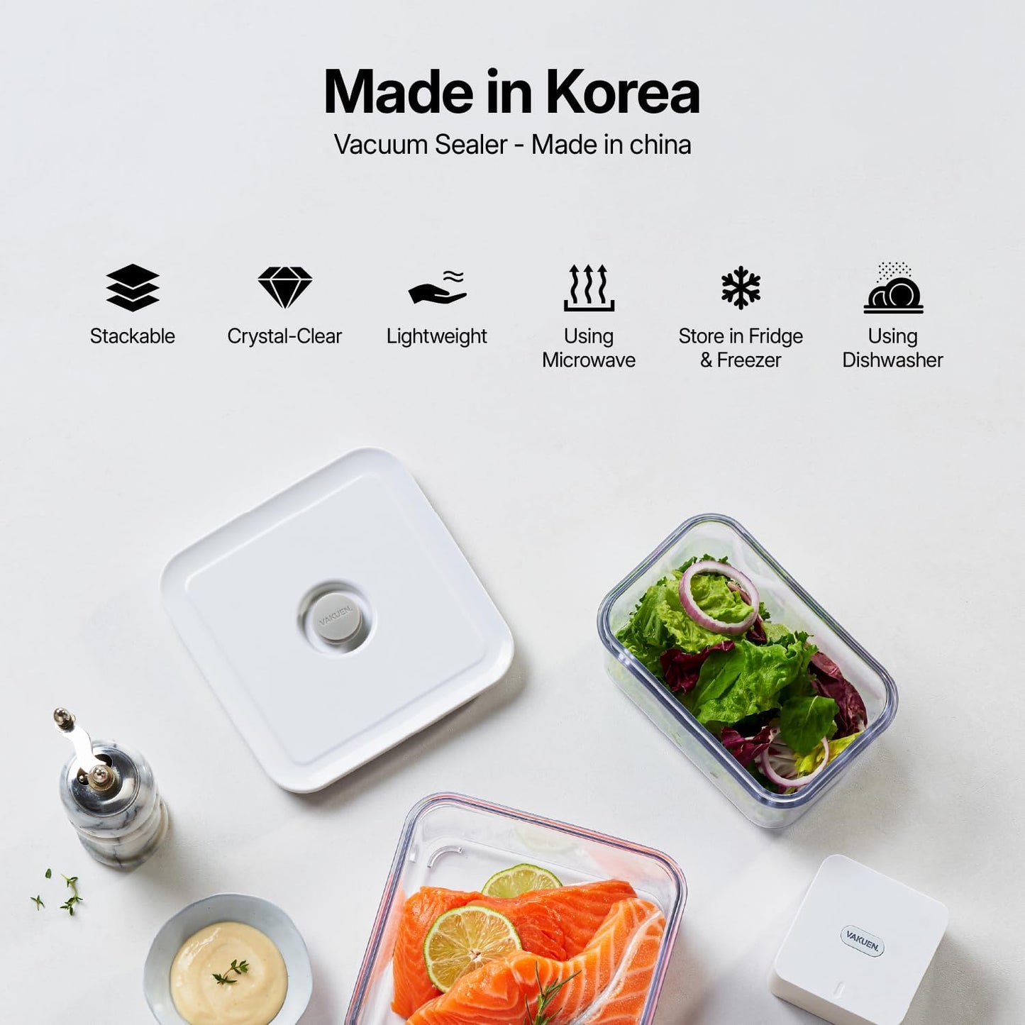 Premium Airtight Food Storage Container. Meal Prep 0.85qt 5pc/Set. 4pcs Container and Vacuum Sealer. Patented Double Silicone Lining, 100% Leak Proof, BPA-FREE