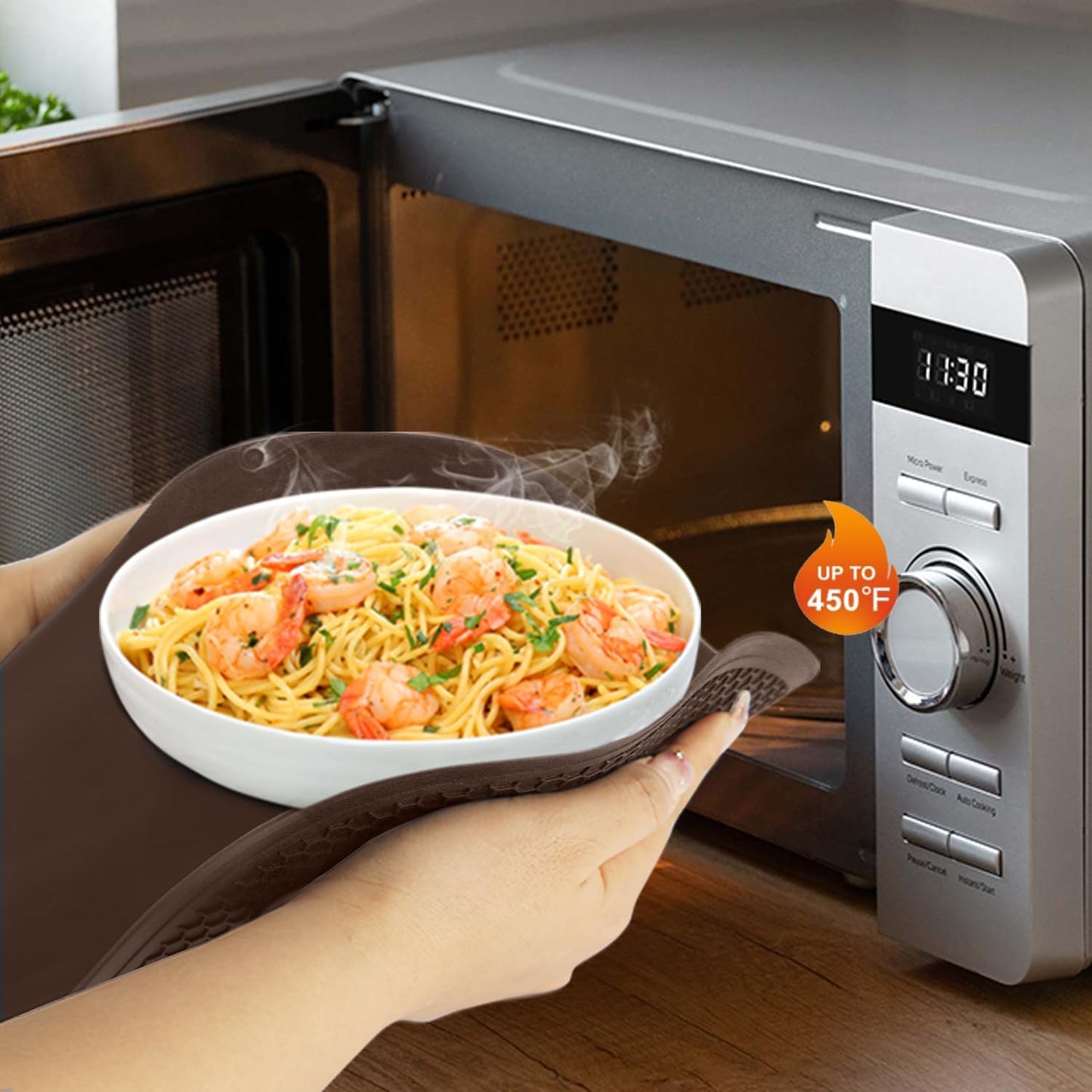 Brown Silicone Microwave Mat 12 inch Extra Large Multi-Use Microwave Mat Heat Resistant Silicone Trivet Mat Pot Holders Hot Pads for Kitchen, Silicone Cover Pad for Microwave Oven Hot Pot Pans, 2Pack