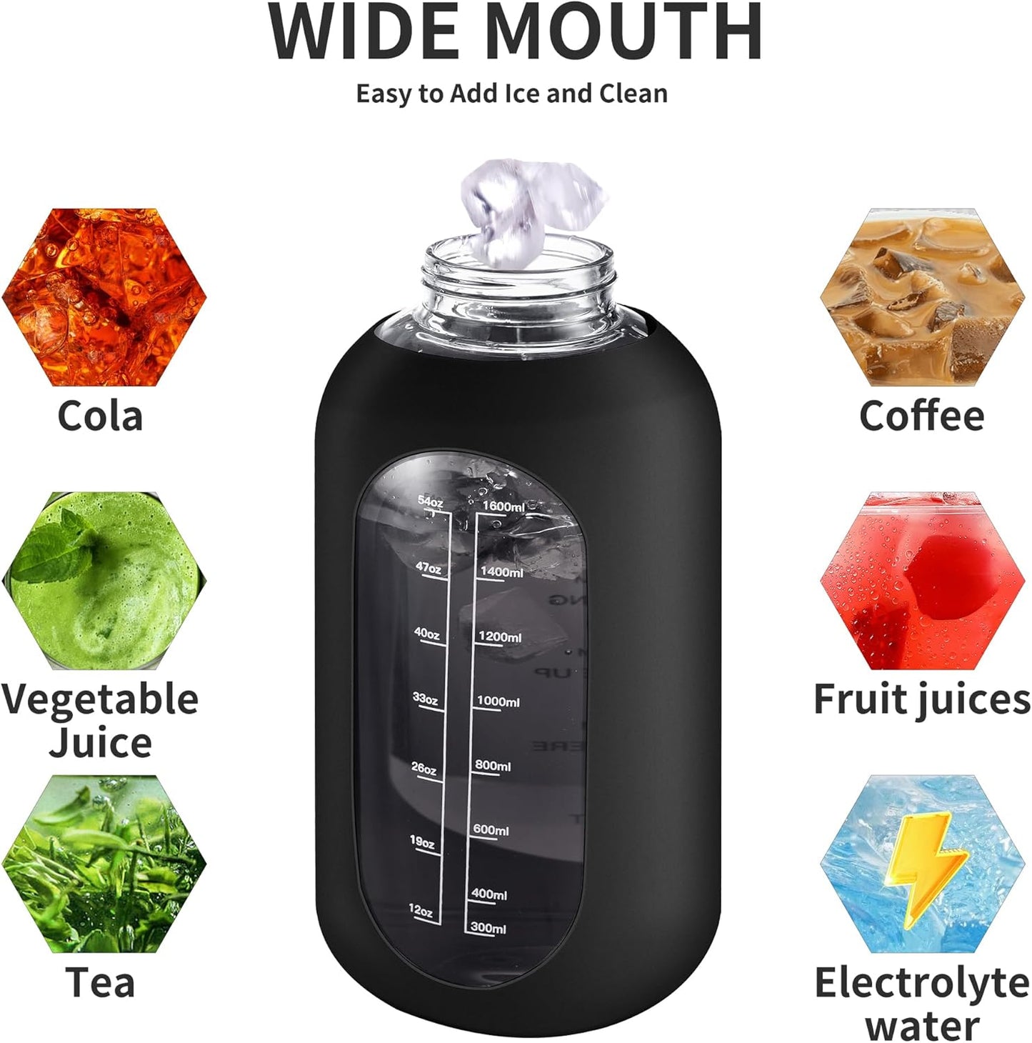 CIVAGO 64 oz Glass Water Bottle Jug with Straw and Handle, Half Gallon Sports Motivational Water Bottle with Time Marker, Wide Mouth Flask Canteen with Silicone Sleeve for Gym, Red