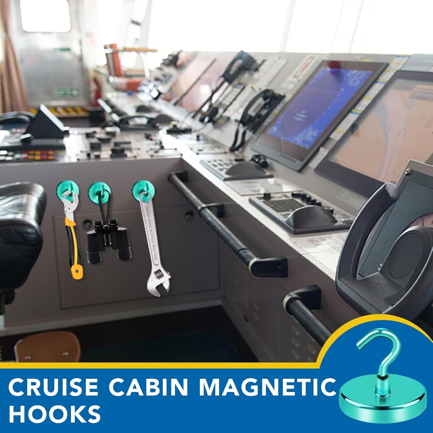LOVIMAG Cruise Ship Essentials - 150Lbs Heavy Duty Green Magnetic Hooks for Cruise Cabins - 12 Pack