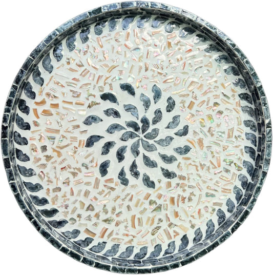 12.5" Lazy Susan for Table Top – Mother of Pearl Spinning Turntable Serving Tray, Marble Lazy Susan Organizer for Dining Table Centerpiece, Kitchen Island Decor, Bathroom Counter, Outdoor Use (Flower)