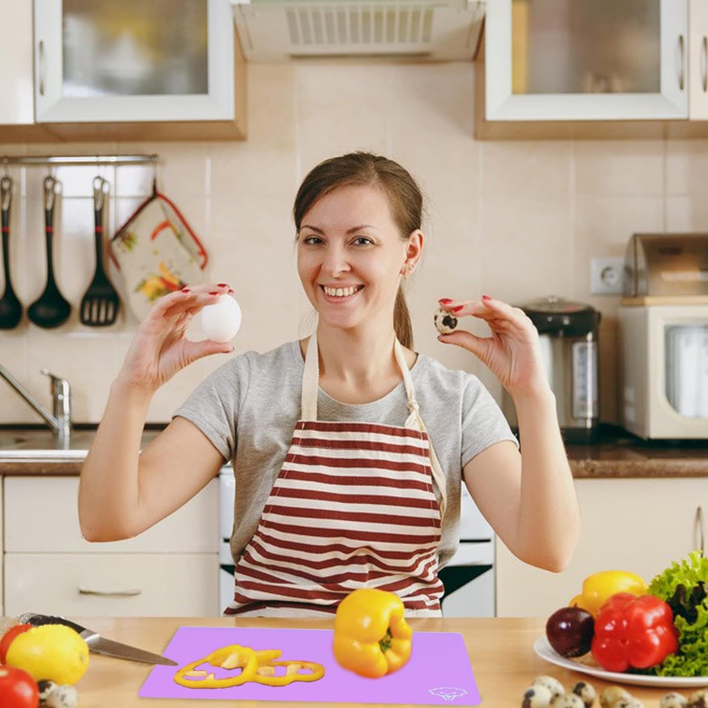 ZVP Plastic Cutting Boards for Kitchen, Flexible Cutting Mats, Colorful Chopping Boards with Food Icon, Non-Slip, Non Porous, BPA Free, Dishwasher Safe Rainbow