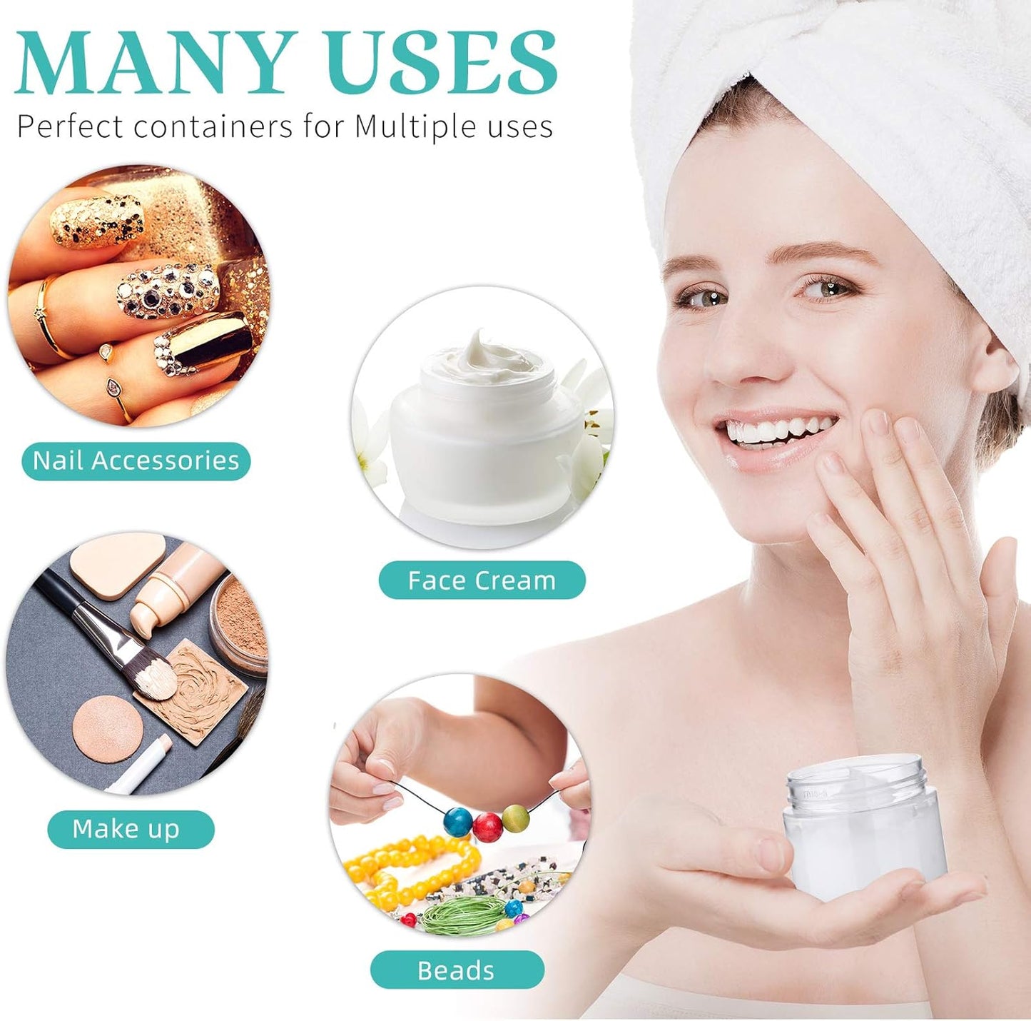 SATINIOR 6 Pack 2 oz Plastic Jars Containers with Lids Wide-mouth Refillable Leakproof Reusable Round Empty Jars for Travel Cosmetic Dry Food Spice Candy Cookie Home Kitchen Organizing(Gold)