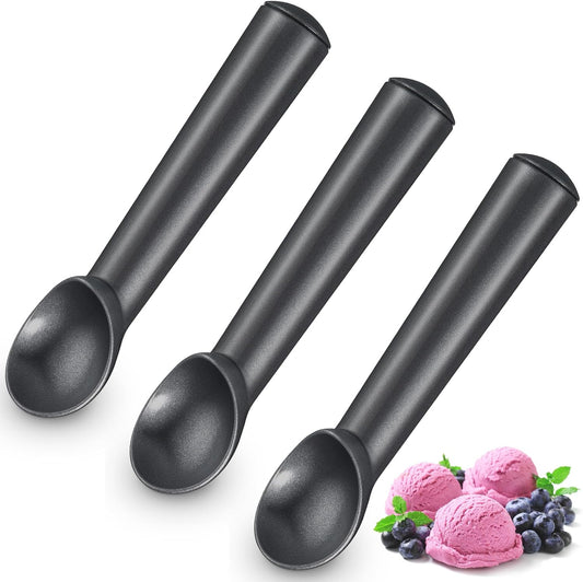 Suclain 3 Pieces Ice Cream Scoop 7 Inches Nonstick Anti Freeze Ice Cream Scooper with Comfort Handle Aluminum Alloy Design Professional Ice Cream Scoop Easy Clean for Gelato Cookie Sorbet (Black)