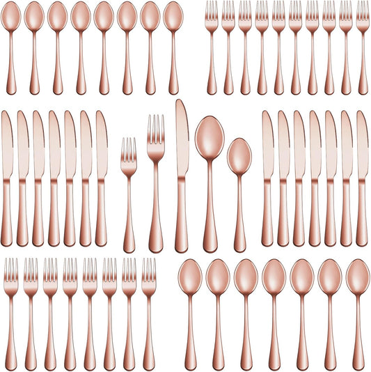 40 Pcs Rose Gold Silverware Set Service for 8, Premium Stainless Steel Flatware Set, Cutlery Utensil Set, Durable Home Kitchen Eating Tableware Set, Include Fork Knife Spoon Set, Dishwasher Safe