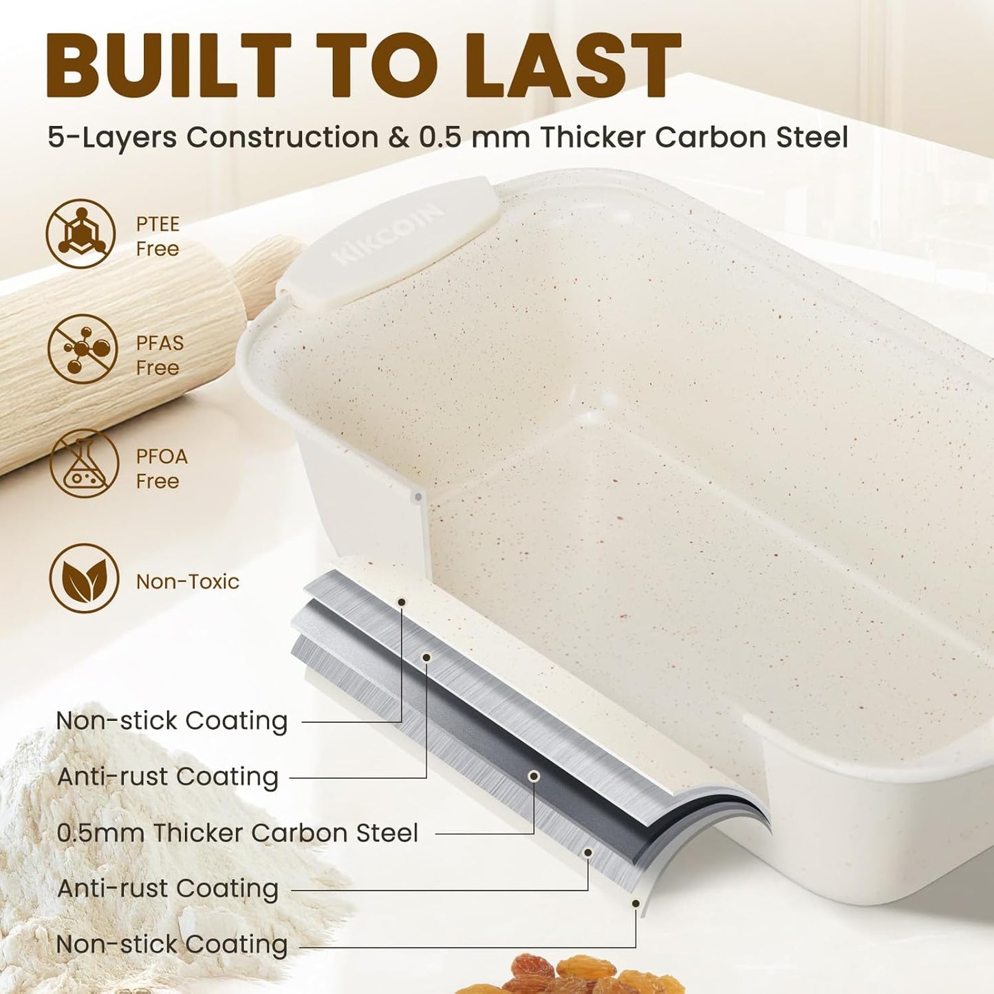 Kikcoin 22 PCS Nonstick Baking Pans Set, Stackable Bakeware Sets with Silicone Handles, 450°F Oven Safe Baking Sheet Set, Easy Release Cookie Sheets for Baking, Cream