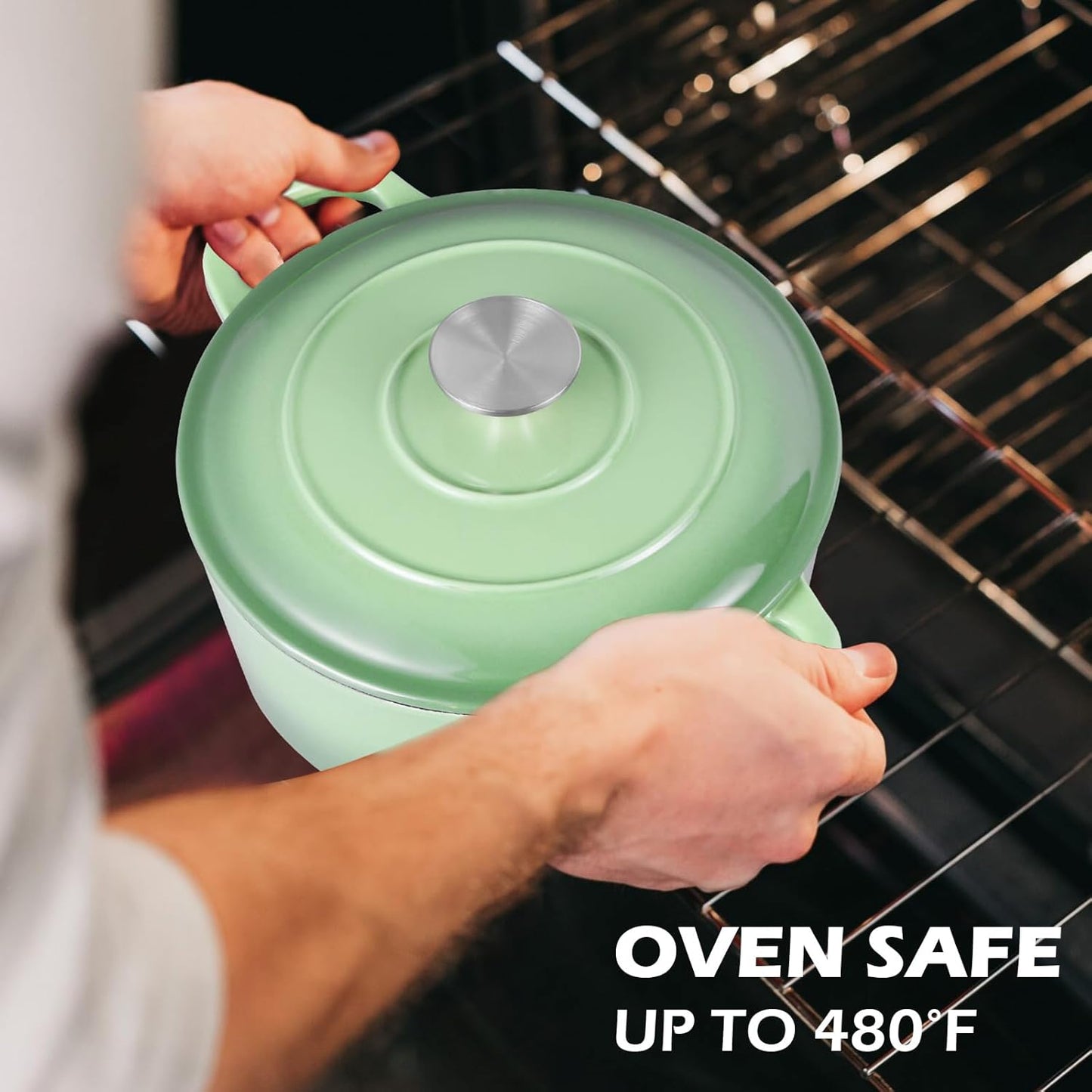 3QT Dutch Oven Pot with Lid, Leonyo 3 Quart Enameled Cast Iron Dutch Oven for Sourdough Bread Baking, Heavy Duty Cookware for Braising, Stews, Roasting, Pistachio Green