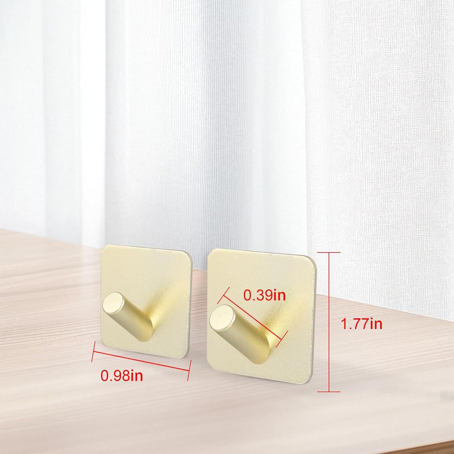 Aluminum Wall Hooks, No Drill Damage-Free Adhesive Hook, Product for Hanging Heavy Duty for Bathroom Kitchen Home (Slanting Square Gold Hook, 4)