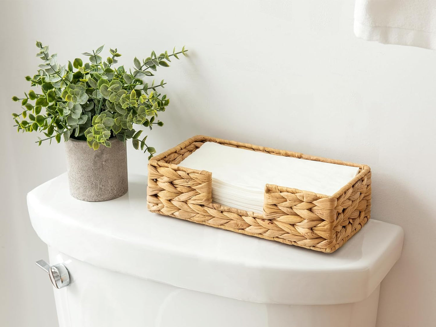 StorageWorks Water Hyacinth Napkin Holder for Bathroom, Wicker Napkin Baskets for Bathroom, Guest Towel Holder, 9 ¾"L x 5"W x 2 ¾"H, 1 Pack