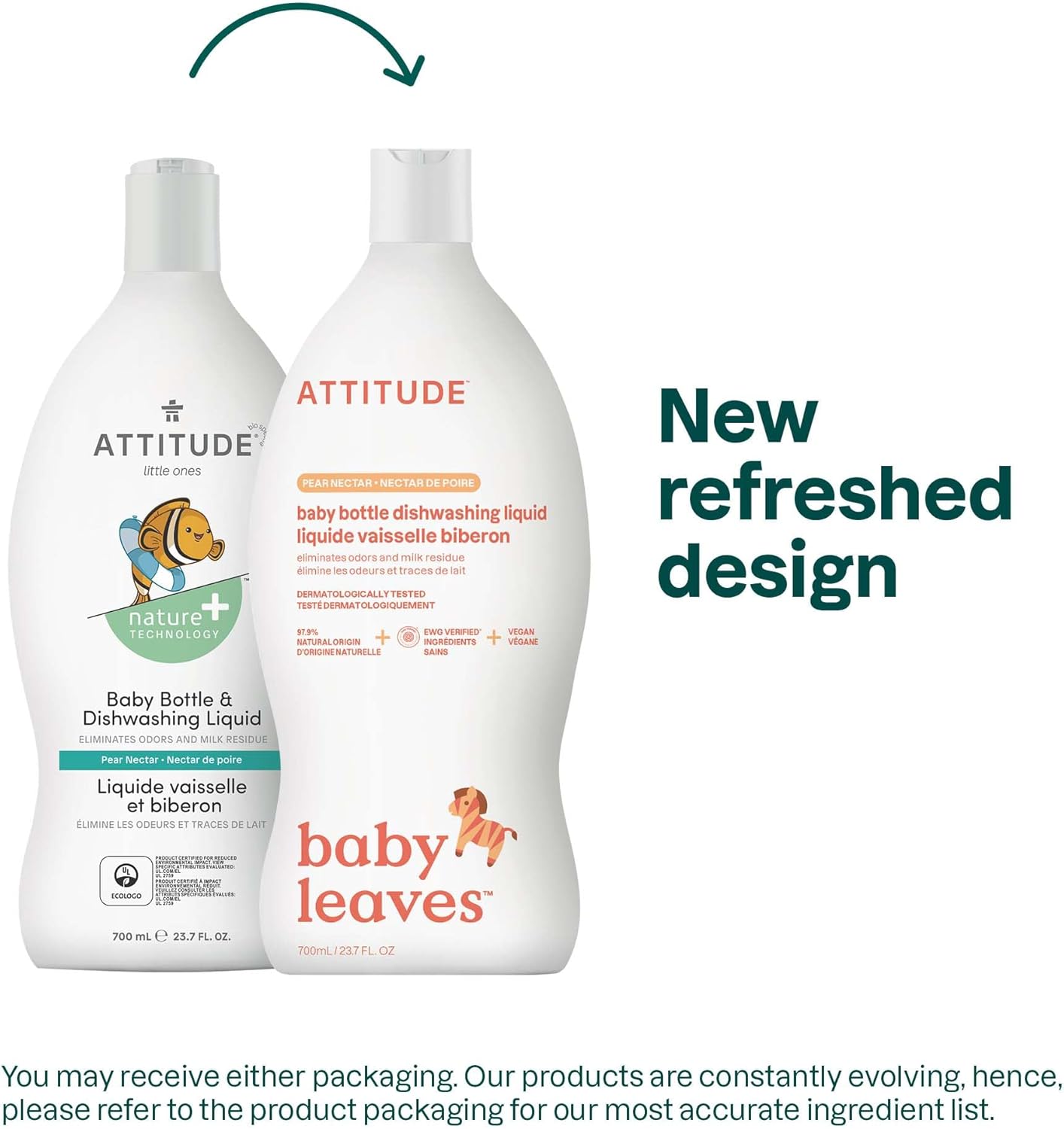 ATTITUDE Baby Dish Soap and Bottle Cleaner, EWG Verified Dishwashing Liquid, No Added Dyes or Fragrances, Tough on Milk Residue and Grease, Vegan, Pear Nectar, 23.7 Fl Oz