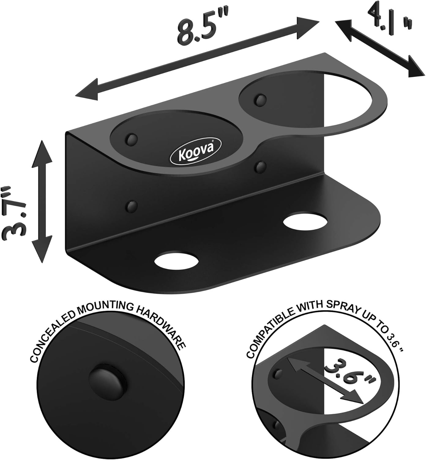 Koova 2 All-Purpose Spray Bottle Holder | Easy Install Wall Mount Hardware Included | Heavy-Duty Powder Coated Steel Storage Rack for Garage And Home | Craft Workspace Paint Bottle Organizer USA Made