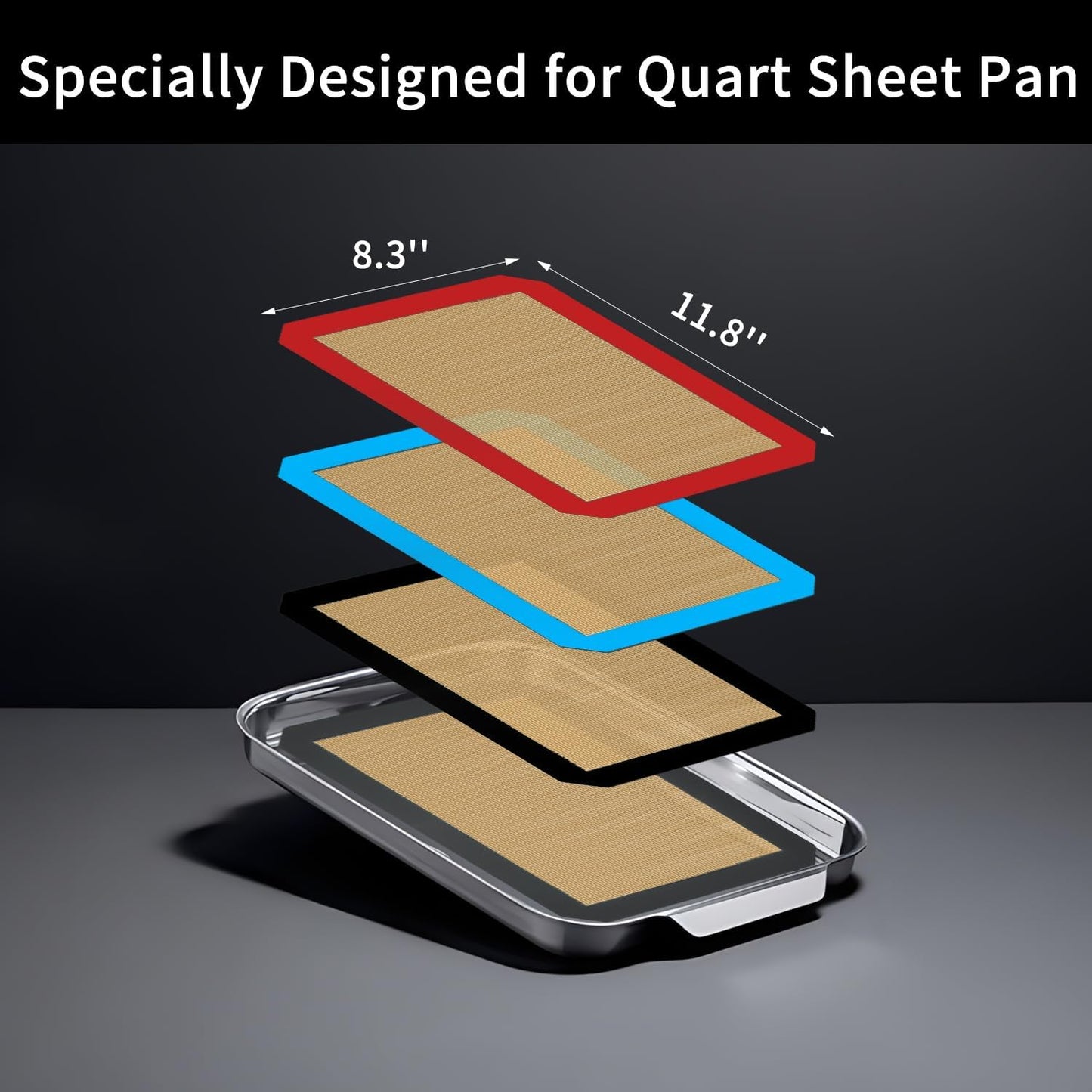 Small Silicone Baking Mats, Set of 4,11-4/5x8-1/4 Inch Quarter Sheet Size, Non Stick, BPA Free, 1/4 Baking Sheet Pan Liner for Cookies, Macaron, Bread, Pastry, Toaster (Multi Colors)