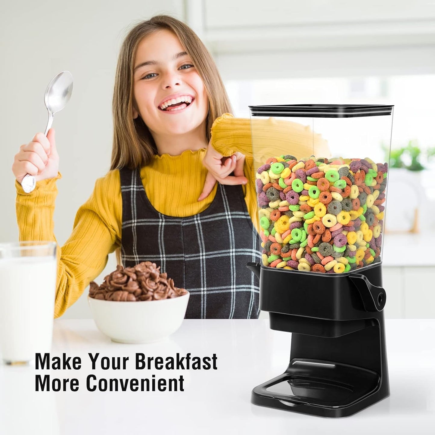 Cereal Dispenser Countertop Large Cereal Containers Storage Dispenser For Pantry Dry Food Dispenser Countertop Rice Candy Dispenser Machine For Snack,Nuts, Granola(Black,3 pack)