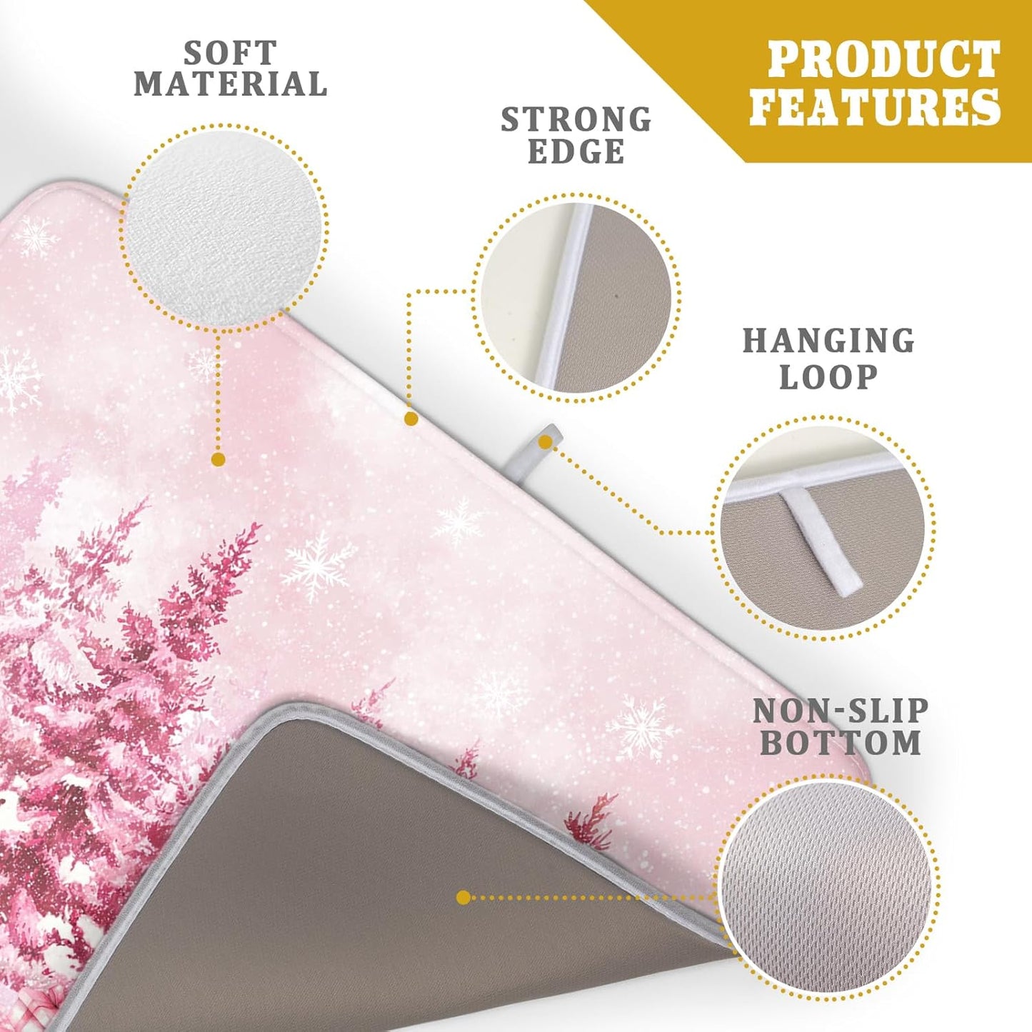 Pink Forest Dish Drying Mat Snowman Washable Drying Matt Kitchen Counter Absorbent Coffee Mat for Winter Home Decor