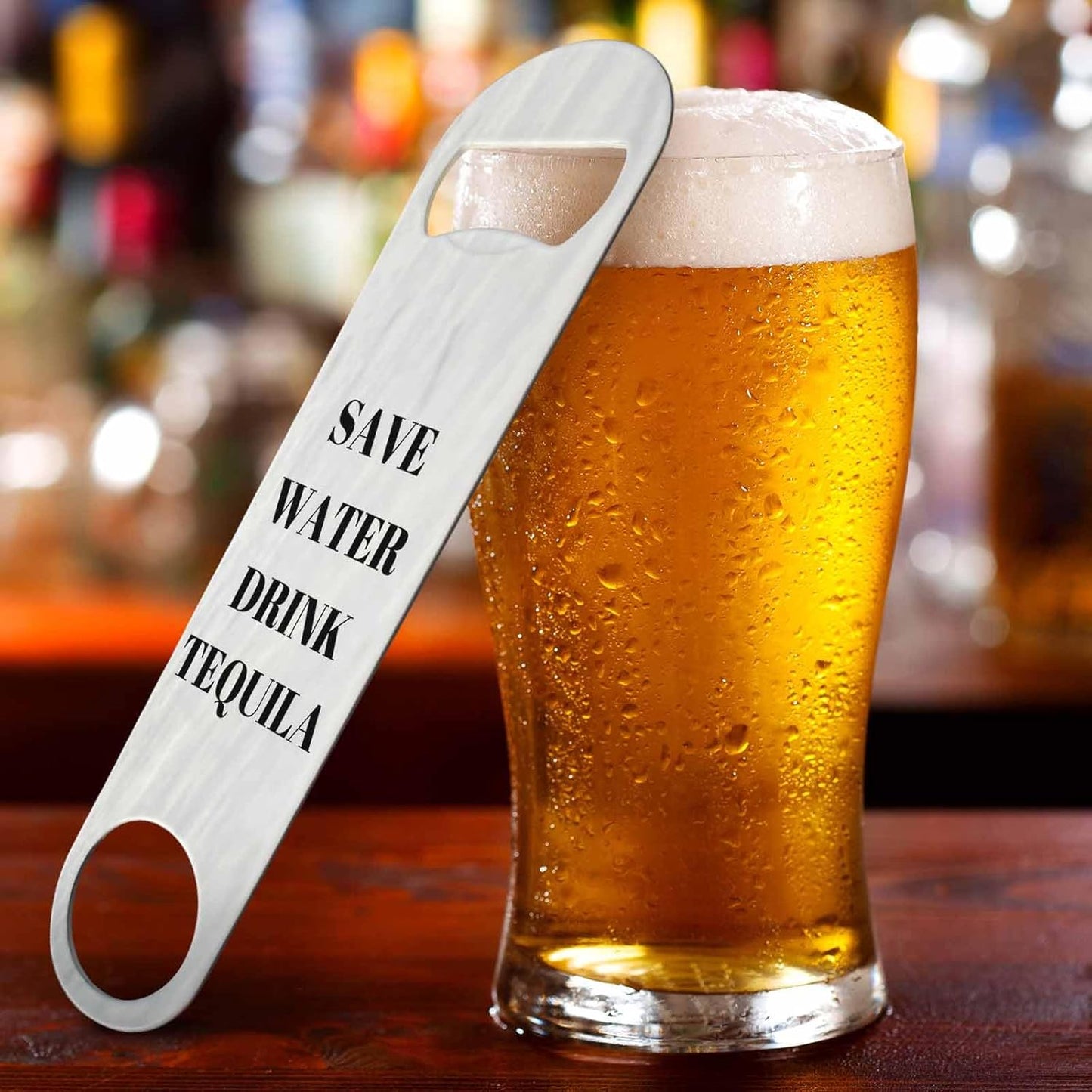 Funny Joke Stainless Steel Bottle Opener Save Water Drink Tequila Flat Beer Bottle Opener Keychain for Home Kitchen Bar Restaurant Party Birthday Gift