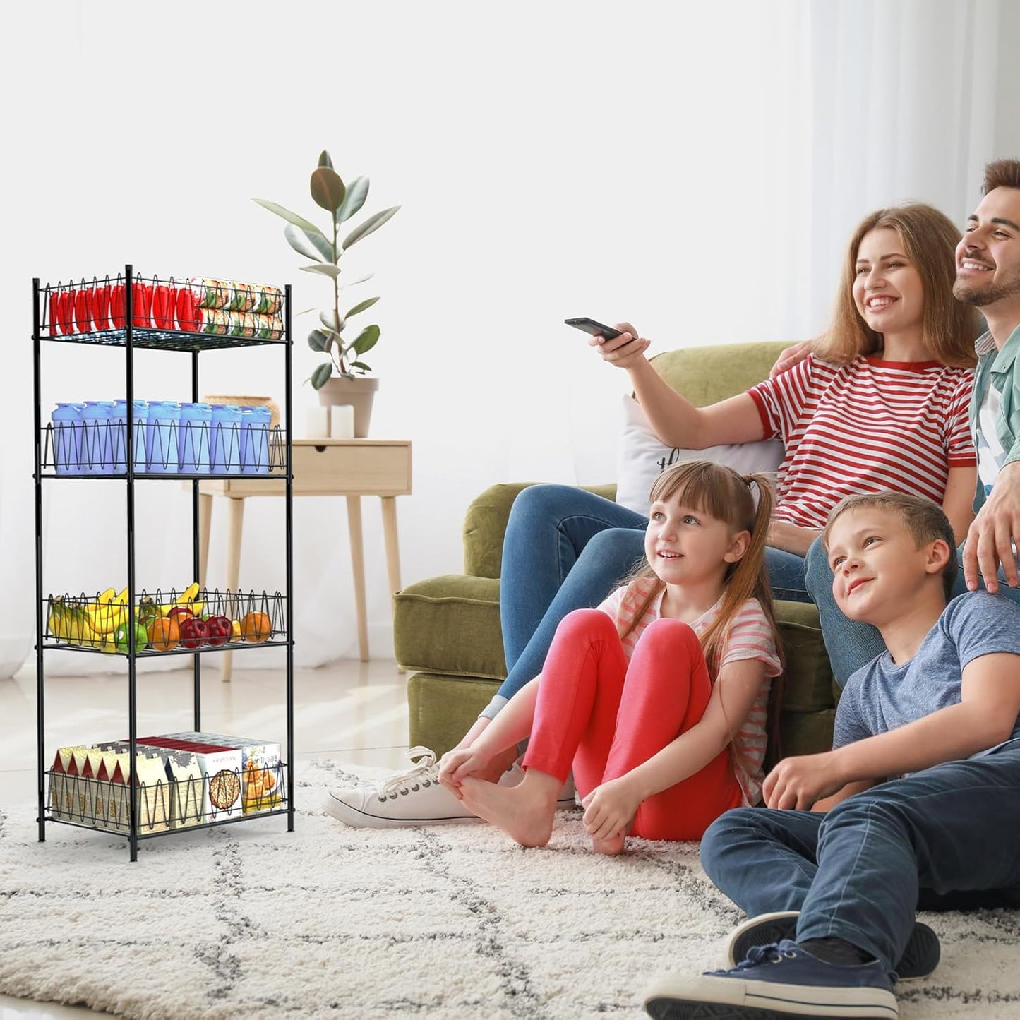 ETELI Water Bottle Organizer 4 Tier FreeStanding Water Bottle Holder Storage Rack Floor Metal Drink Soda Can Organizer for Pantry Kitchen Food Storage, Black